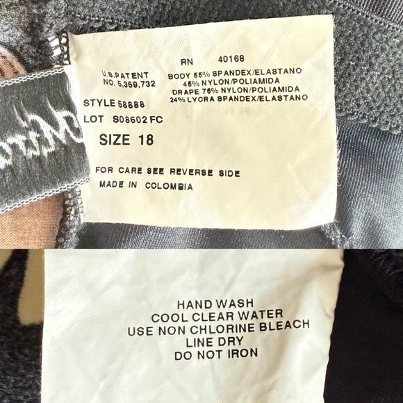 Vintage Miraclesuit Black Hawaiian Floral One Piece Swimsuit Size 18 Hibiscus - Picture 6 of 8